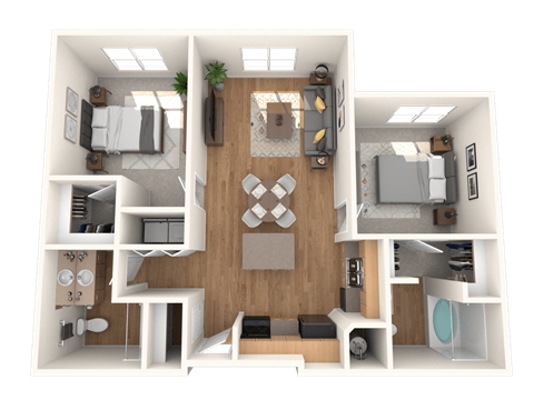 Floor plan for 2 beds, 2 baths, 922 sqft